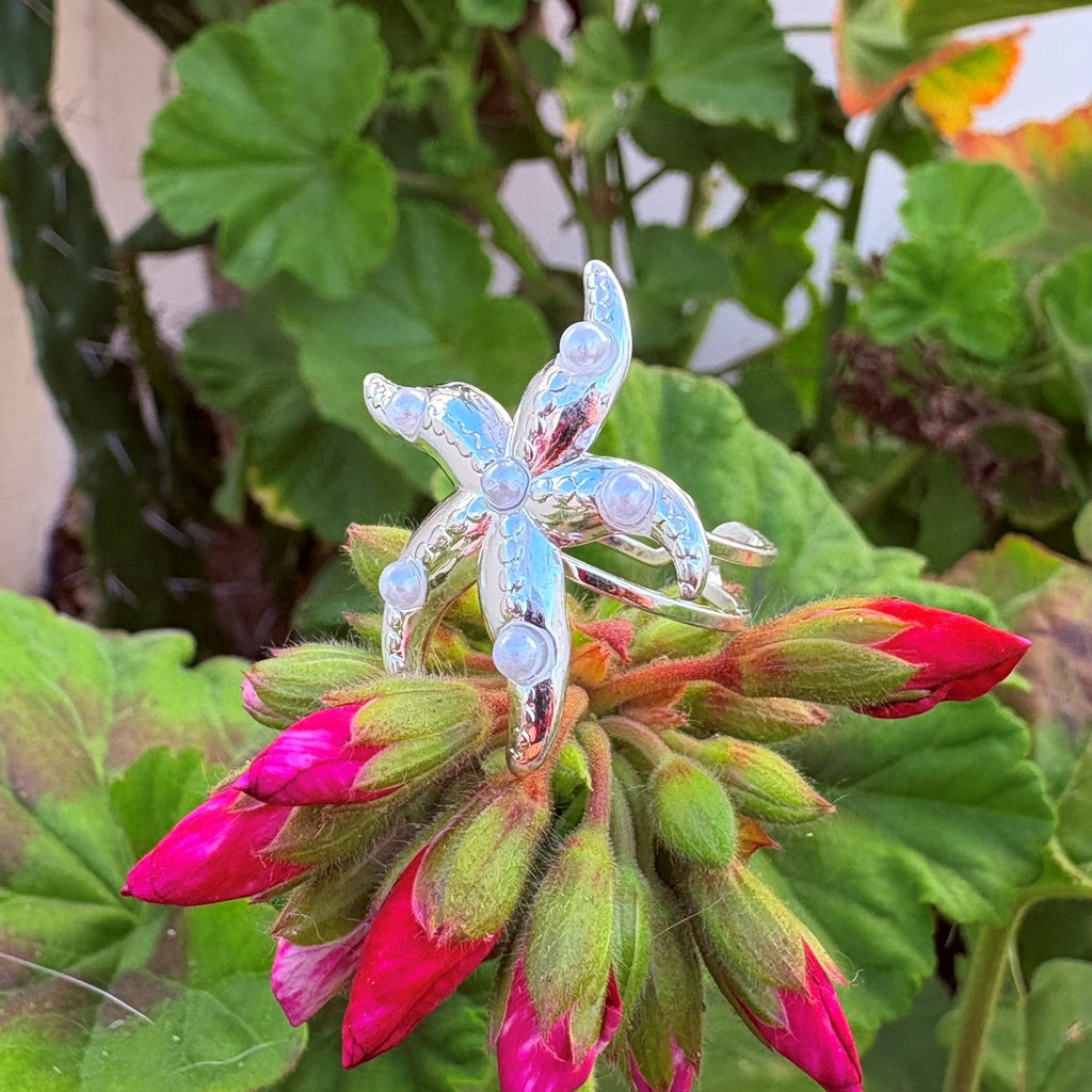 Anillo Estrella de Mar - Acero blanco