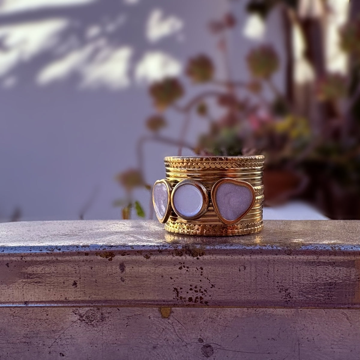Anillo Piedras - Acero dorado