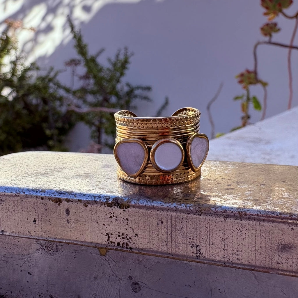 Anillo Piedras - Acero dorado