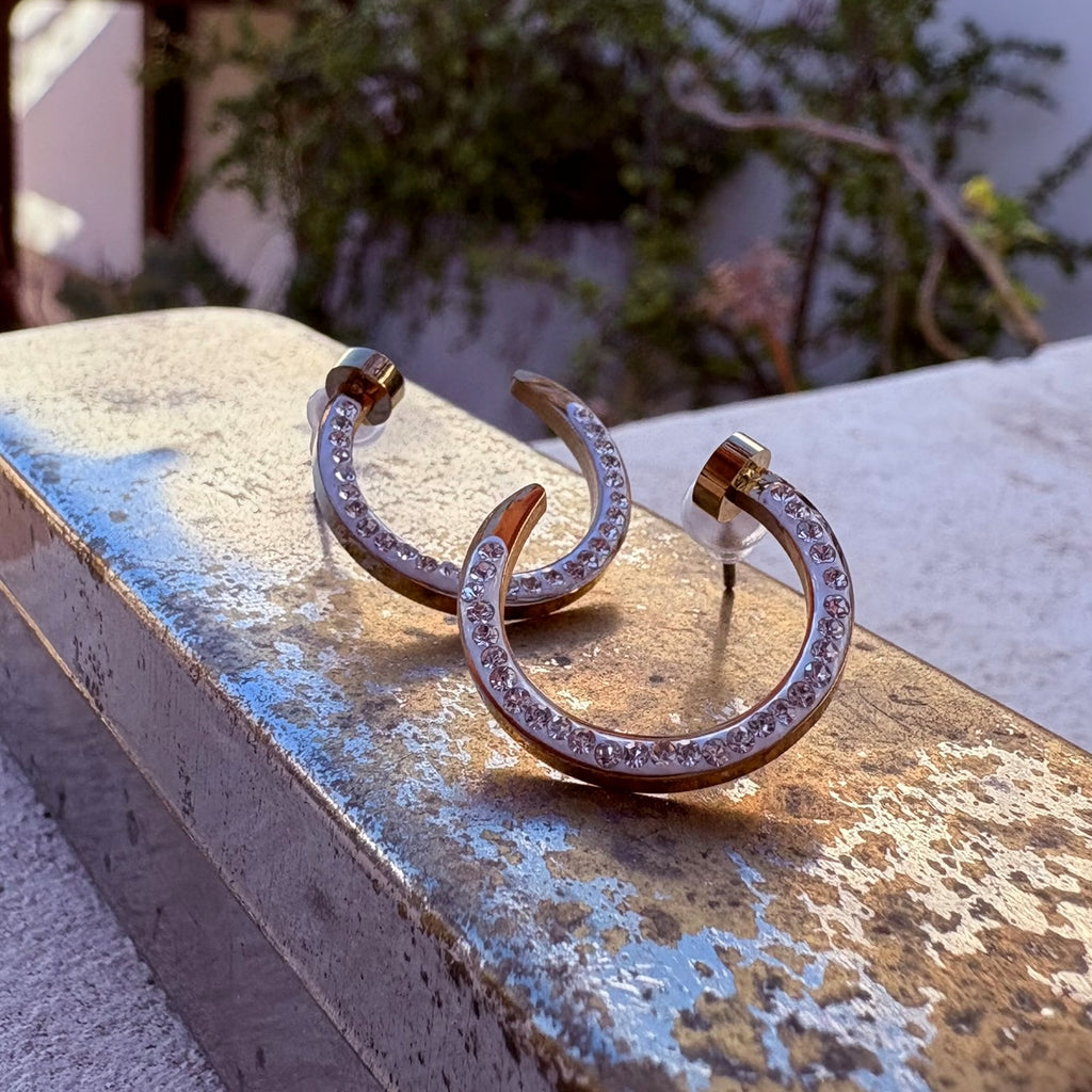 Aros Strass - Acero dorado